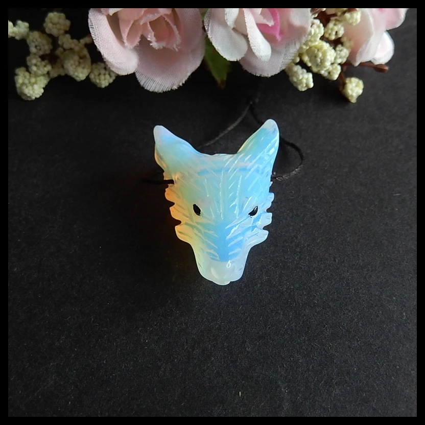 

Natural Gemstone Carved Opalite Wolf Head diy necklace pendants,33x24x11mm,8.6g