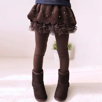 New Winter Girls Thick Leggings Lace Skirt Legging For Kids Cotton Children Pants Baby Tutu Pants Toddler Warm Trousers 3