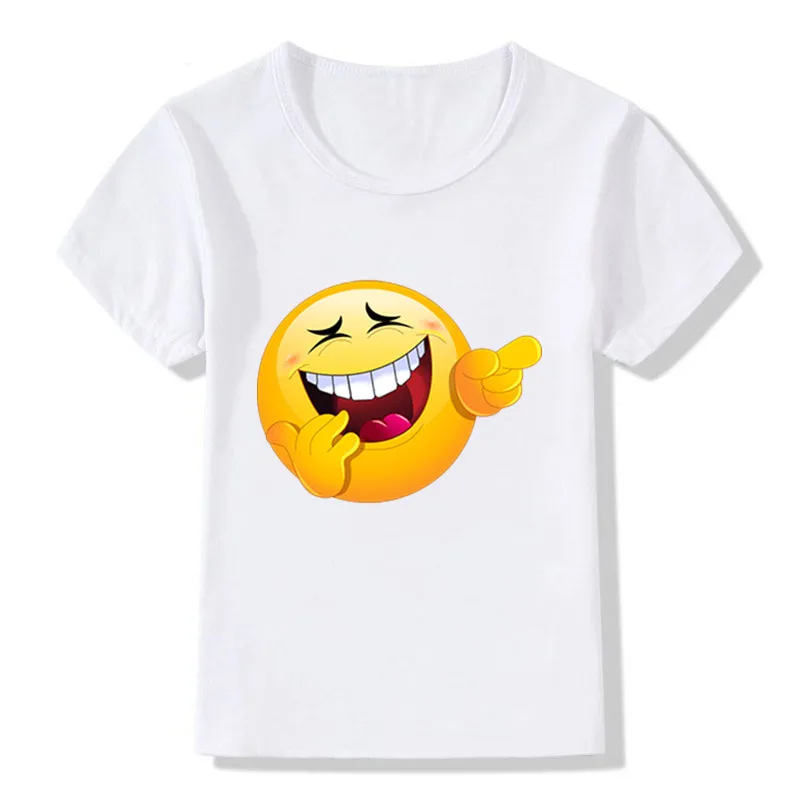 Модные футболки с короткими рукавами и принтом смайлика; футболка с круглым вырезом для мальчиков и девочек; одежда для детей; летние футболки