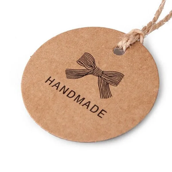 Wholesale 400Pcs/Pack Brown Kraft Paper "HANDMADE" Gift Tags Paper Tags Decoration Card Round 4.3cm Mini Gift Box Label