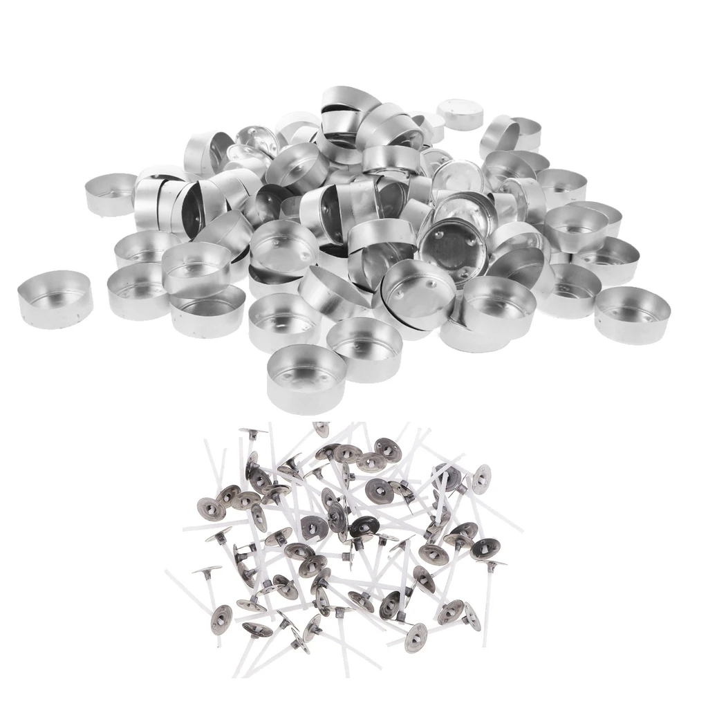 200pcs Tea Light Aluminum Empty Candle Cup Containers & Natural Candle Wicks