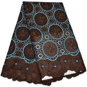 

(5yards/pc) high quality coffee color Swiss voile lace fabric African cotton lace fabric with fine embroidery for dress CLP160