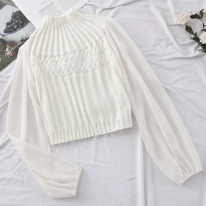 Женская модная блузка с длинным рукавом Топ женский пуловер рубашки женская трикотажная блузка