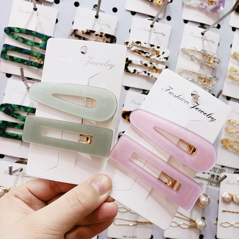 

MuHan 1 Pair Fashion Korean Rectangle Hairpin Pink Green Pure Color Hair Clip Party Hair Accessory For Women Girls Kids Gifts