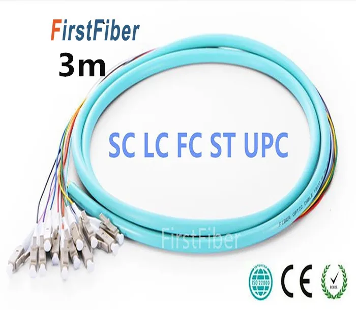 3 м 12 волокон Pigtail LC SC FC UPC 50/125 многомодовый OM3 букет ядер волоконно-оптический - 0.9