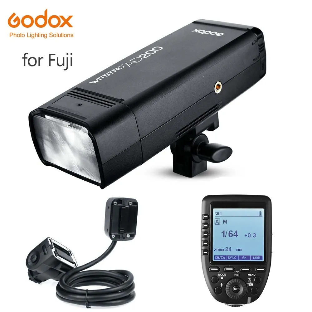 Godox AD200 200Ws 2,4G ttl со стробоскопической вспышкой 1/8000 HSS Беспроводная импульсного иои непрерывного света с EC200 1,85 м удаленно удлинитель для головок головка вспышки - Цвет: AD200-EC200-Xpro-F