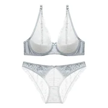 Сексуальное французское женское белье, сатиновое кружевное нижнее белье с эффектом пуш-ап и Полупрозрачные трусики, комплект роскошного нижнего белья размера плюс ABCD