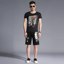 Американский стиль, индийский узор, печать, модная повседневная футболка и шорты, комплект Лето, качественный хлопковый спортивный костюм для мужчин, M-4XL