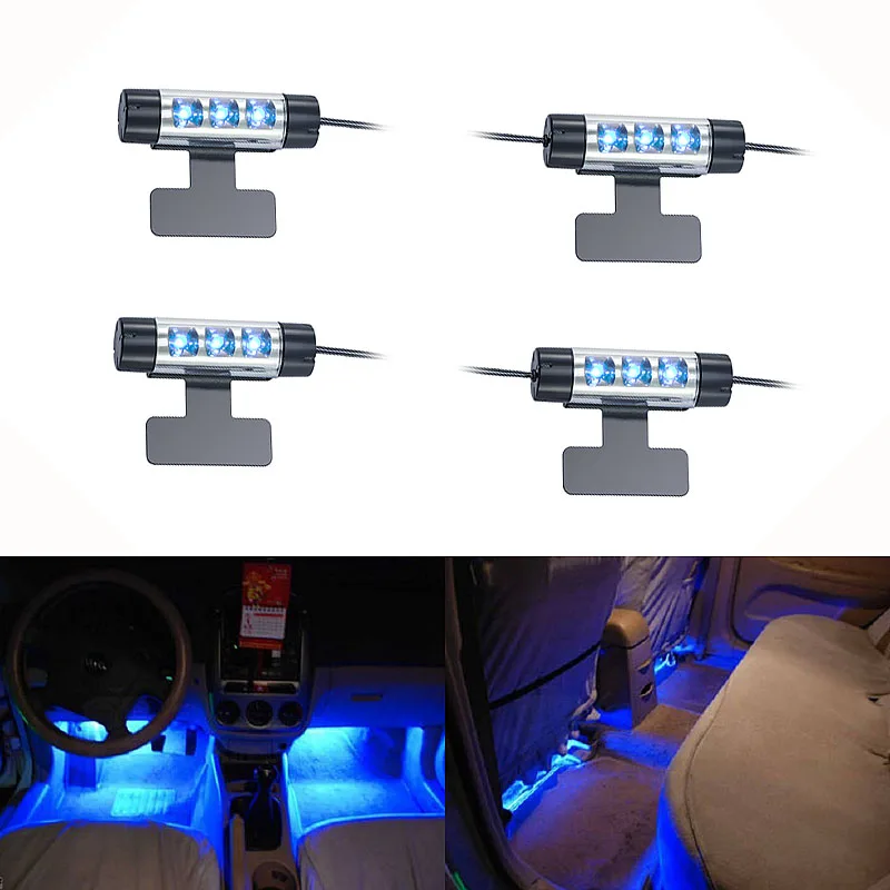 

High Quality Blue White Pink 4in1 12V 4x 3LED car Interior light Decorative Romantic Atmosphere Lights Car Styling Light