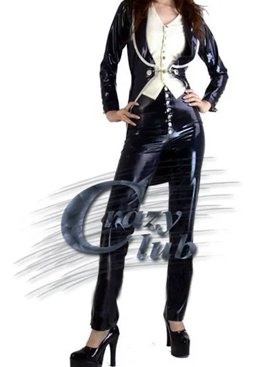 Crazy club_Customized женская униформа Фетиш Черное вечернее платье латекс три штуки латексная униформа