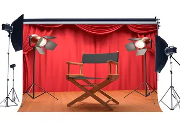 

Interior Photostudio Backdrop Shining Stage Lights Red Curtain Backdrops