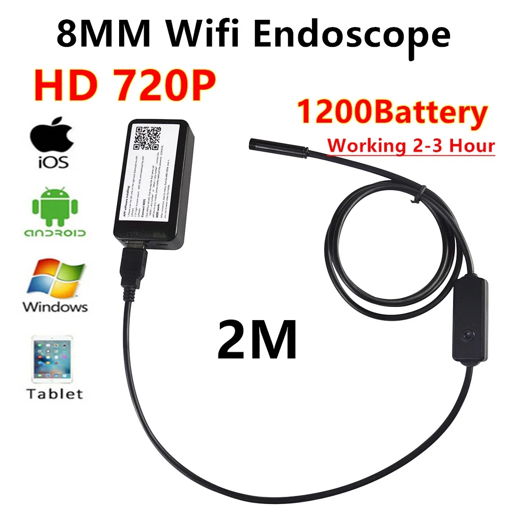 8mm 2m Wireless Wifi Endoscope Android Camera Borescope HD 720P Waterproof Inspection IOS Iphone Endoscope Camera