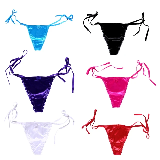 Women's Tie Side Bowknot Faux Silk Thongs Panties Adjustable G string ...