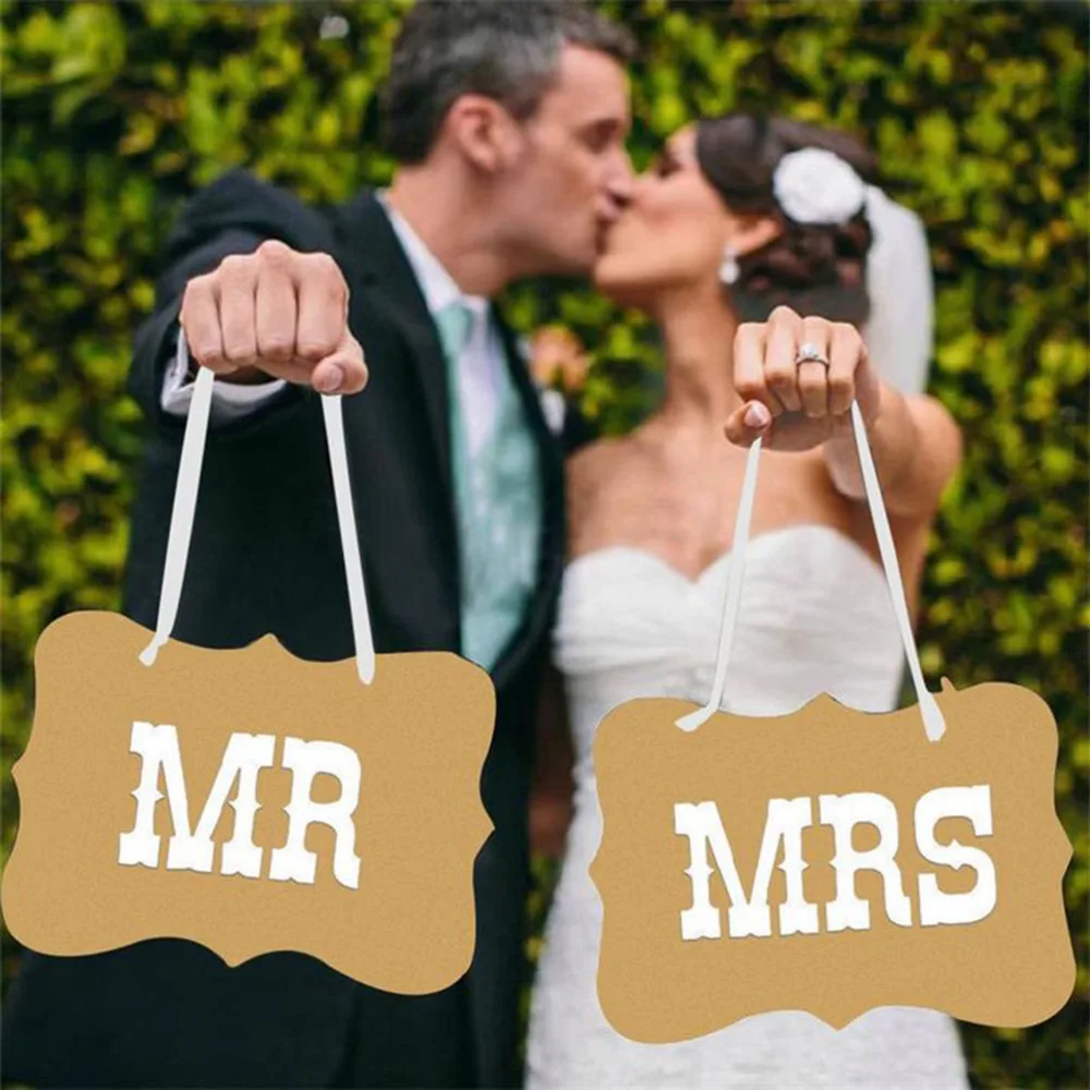 

DIY Mr Mrs Paper Sign Party Favor photocall for weddings Photo Board+Ribbon Booth Props Wedding decoration