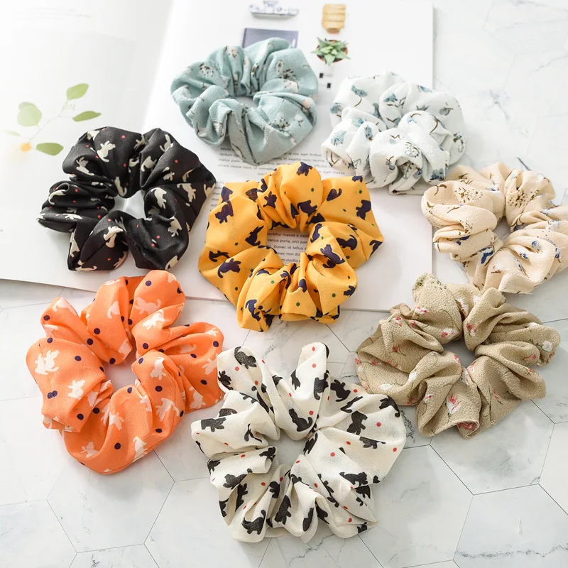 

Summer Soft Chiffon Hair Ties Flower Print Hair Scrunchies Ponytail Holder Retro Elastics Hair Bands for Girls Women Accessories
