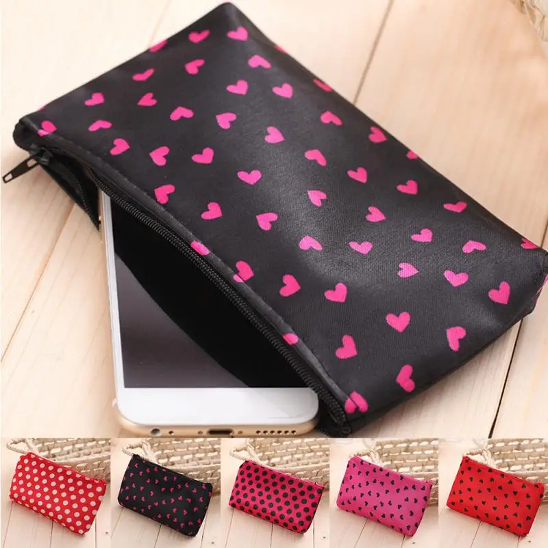 Fashion Makeup Bags Love Heart/Dot Cute Cosmetics Pouchs For Travel