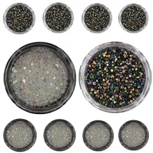 1set/12 pots Hot White/Black Nail Glitter Holographic Paillette Nail Decoration Round Glitter Nail Tools KQH304
