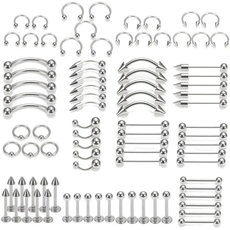 85 шт./компл. Нержавеющая сталь Seg Для мужчин t кольцо Смешанные нос, набор для бровей, набор язык кольцо плененное кольцо, бижутерия для пирсинга, для Для мужчин Для женщин