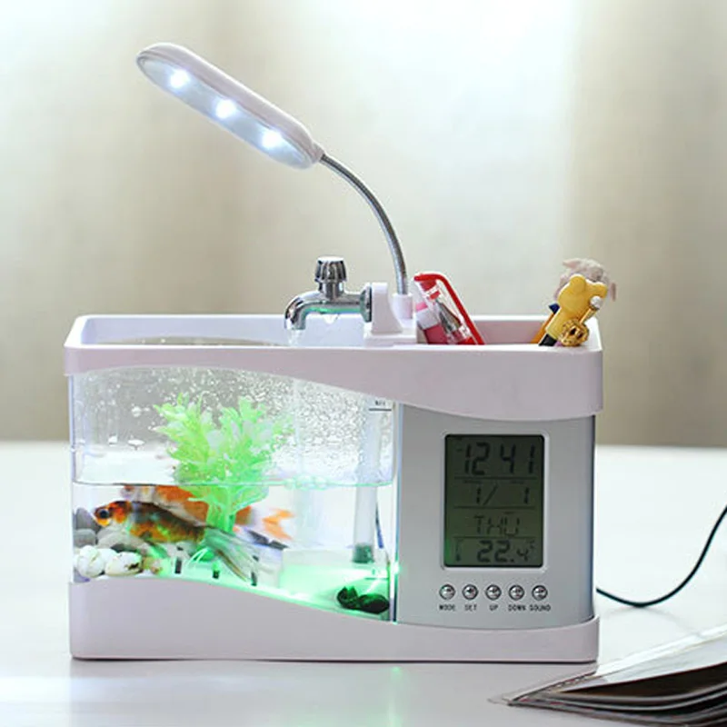 Светодиодный жидкокристаллический дисплей аквариумный мини-аквариум USB для аквариума дисплей времени аквариума белый/черный - Цвет: White