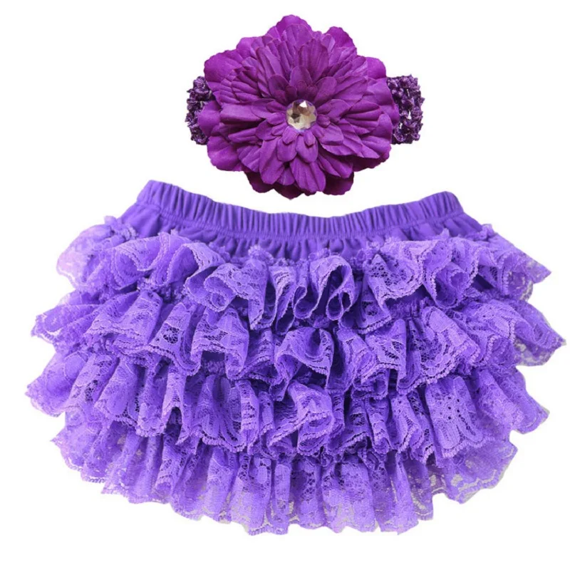 Lace Infant Baby Bloomer Diaper Cover Girls Ruffled Bloomers Nappy Cover Shorts Headband Set