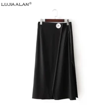 Горячая Мода Женская Кнопка украшения щелевая стандартная Юбка Повседневная Высокая талия черные юбки LP086