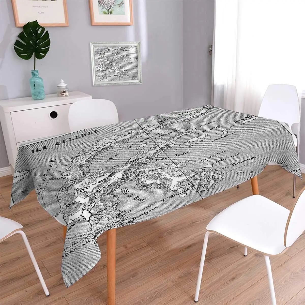Island Map Printed Tablecloth Vintage Style French Map Chart of Sulawesi Island Mediterranean