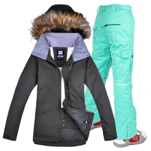 Gsou зимний женский лыжный костюм комплект Зимний водонепроницаемый ветрозащитный женский s Сноубординг лыжные куртки и брюки