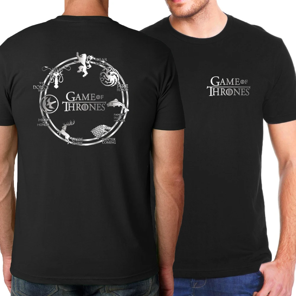 

Hot Sale 2019 Summer Game of Thrones Men T-Shirts Hip Hop T shirts House Stark Fire & Blood Tops Tees Brand-Clothing Movie Fans