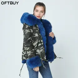 OFTBUY Новинка 2019 года короткие камуфляжные зимняя куртка для женщин верхняя одежда плотные парки натуральный натуральным лисьим меховой