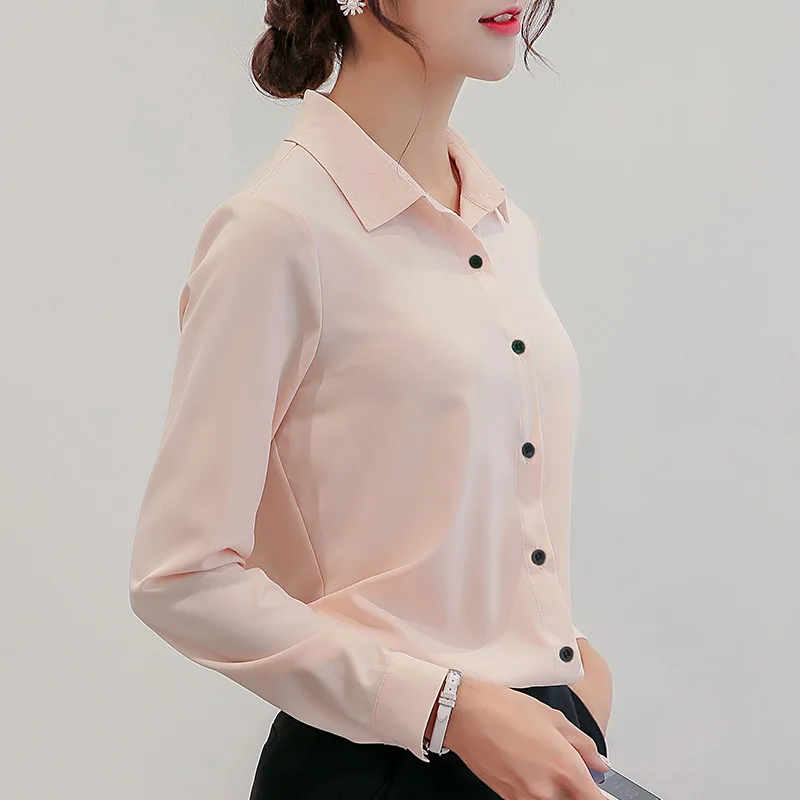 Высокое качество, осень, женские шифоновые рубашки, повседневные, с длинным рукавом, белые, синие, блузки, топы, женские, уличные, тонкие, корейская мода, одежда - Цвет: 173RX Pink