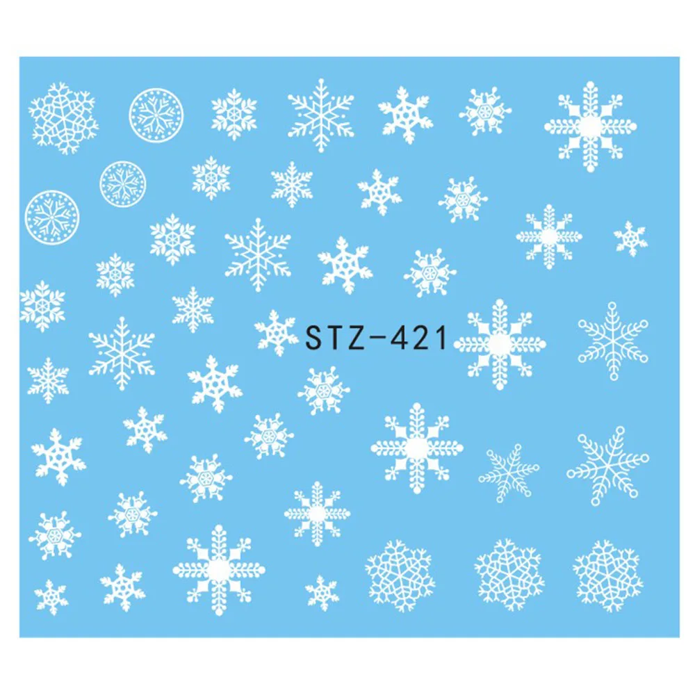 1 лист красоты белые Переводные картинки в форме снежинки Зимние стили воды ногтей наклейки, водяной знак ногтей наклейки украшения JISTZ421 - Цвет: STZ421