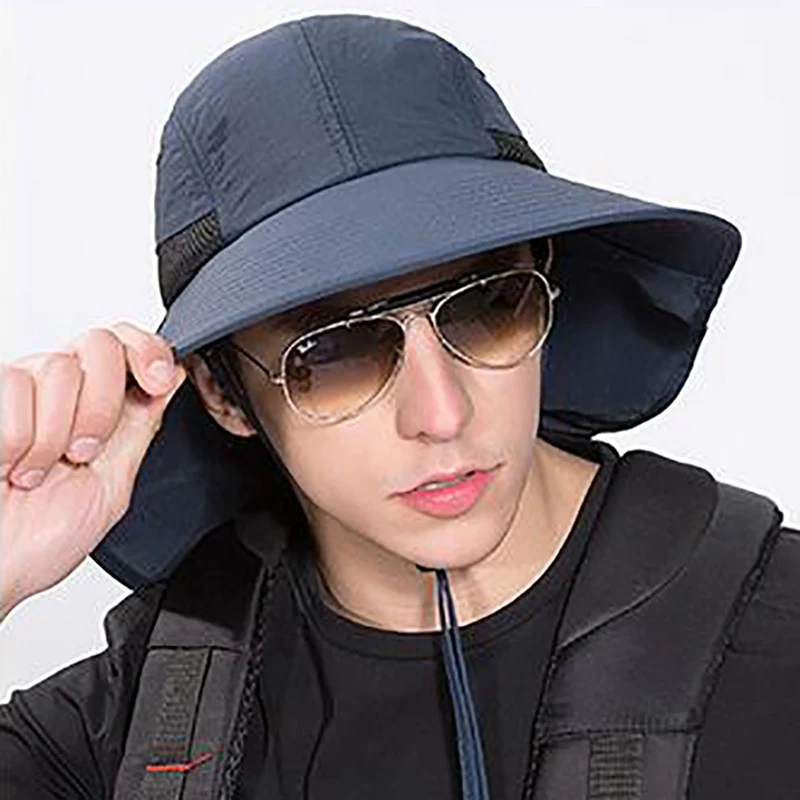 

Wide Brim Lightweight Water Resistant Portable UV Protection Neck Cover Sun Hat Outdoor Flap Cap With Chin Strap