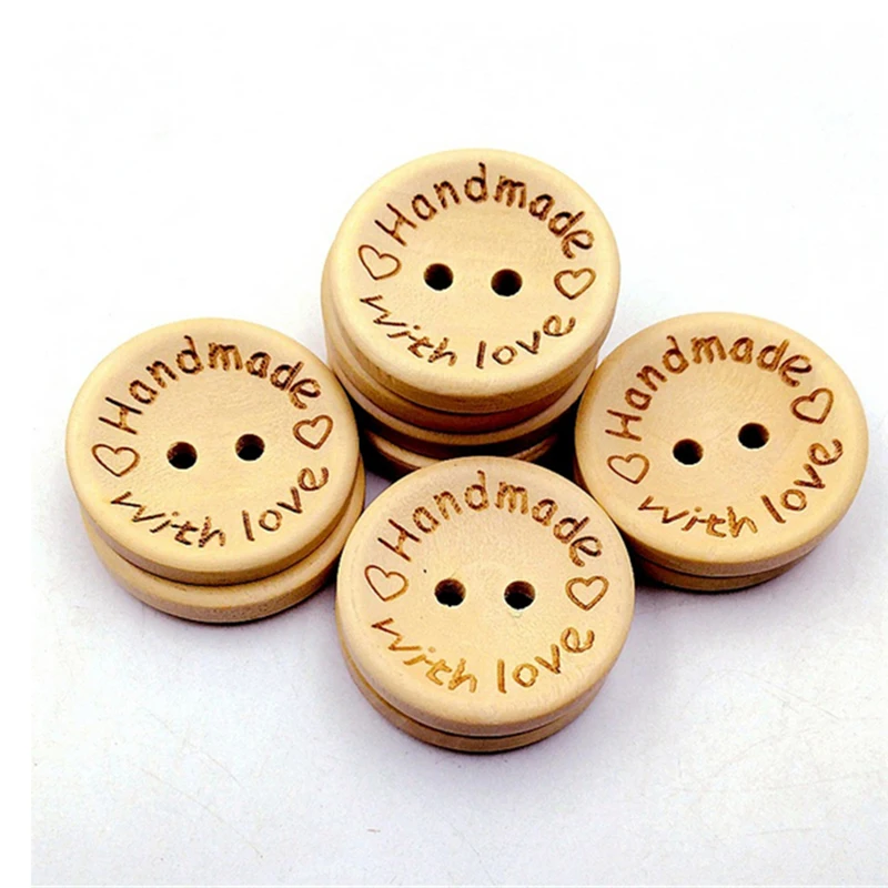 

50PCs Natural Color Wooden Buttons Handmade Letter Love Scrapbooking For Wedding Decor 15mm/20mm/25mm
