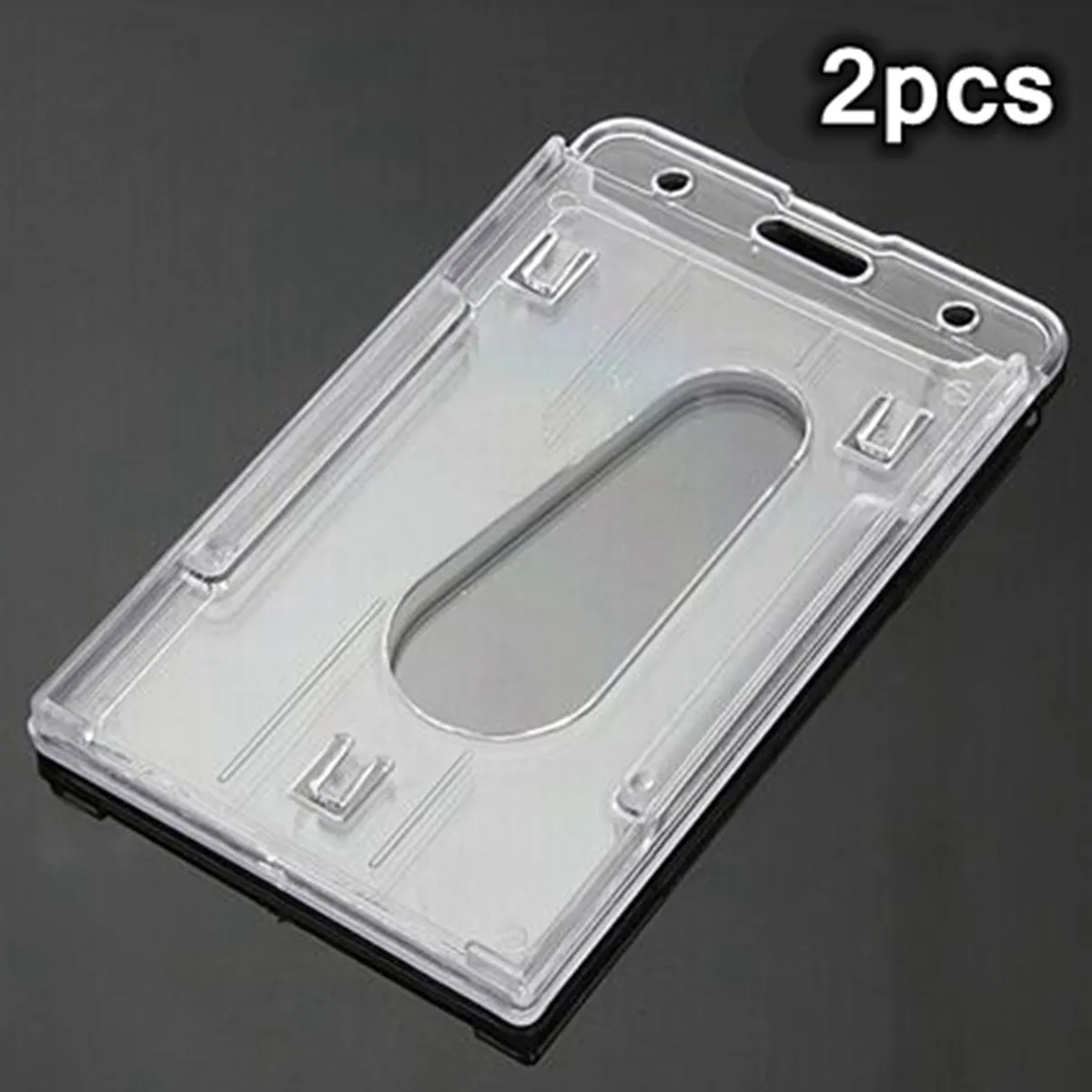 

New 2pcs 10x6cm Clear Vertical Hard Plastic Badge Holder Double ID Credit Multi Card