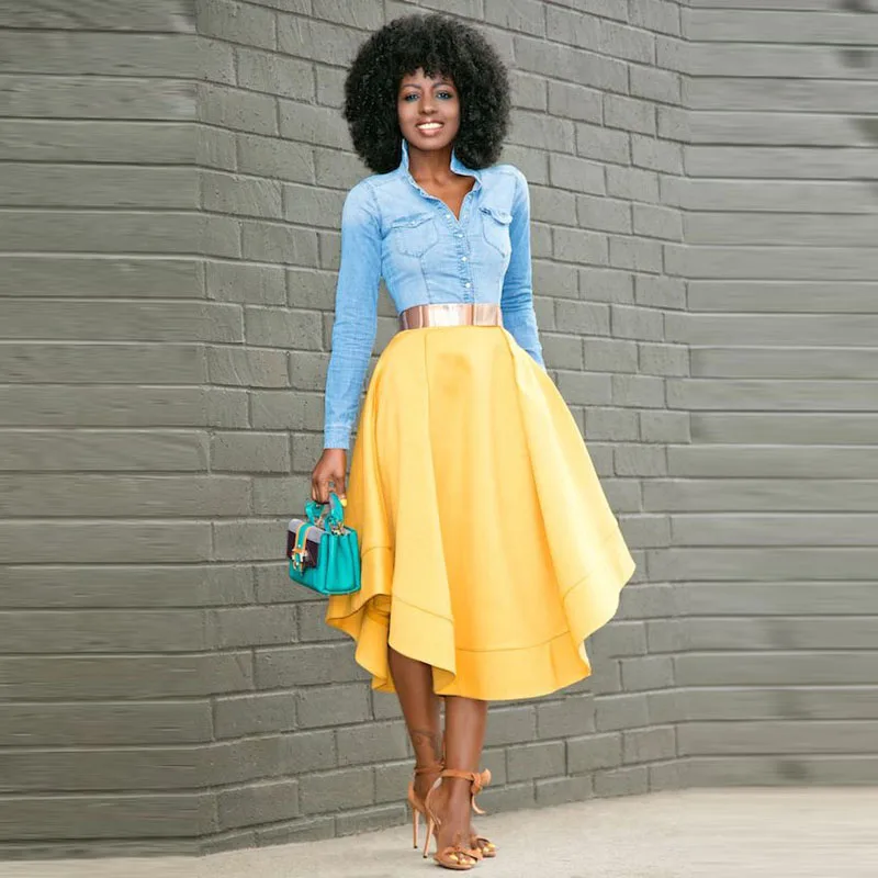 Smart-Yellow-Women-Skirts-Customized-Nature-Waistline-A-Line-Tee-Length-Midi-Skirt-Fashion-Chic-Adults