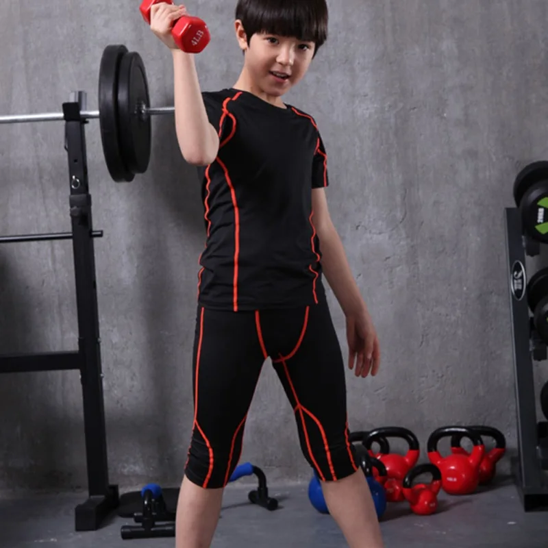 2017 compression 3/4 kids running tights shirts set boy basketball jersey survetement football