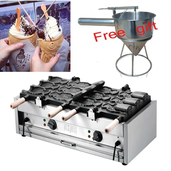 

Free shipping 220v 110v 6 pcs Big fish ice cream taiyaki maker Fish waffle making machine