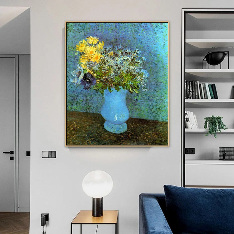 

Van Gogh Famous Master Vase with Lilacs Daisies and Anemones Canvas Painting Poster Print Wall Art Pictures Kitchen Home Decor