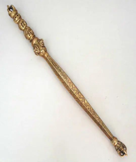 antique a long neck pipe made of brass in ancient China