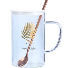 Современная Скандинавская прозрачная стеклянная чашка с крышкой и розово-золотой ложкой Шикарная высокая температура кофейные молочные чайные чашки для домашнего завтрака