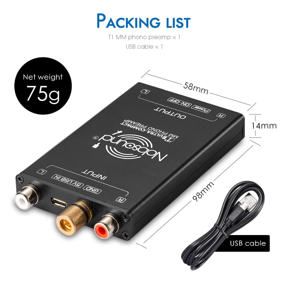 Pré-amplificador para Turntables Nobsound Alta Fidelidade Ultra Compacto mm Fono Plataforma Giratória Preamp Mini Áudio Estéreo Fonógrafo - Image 6