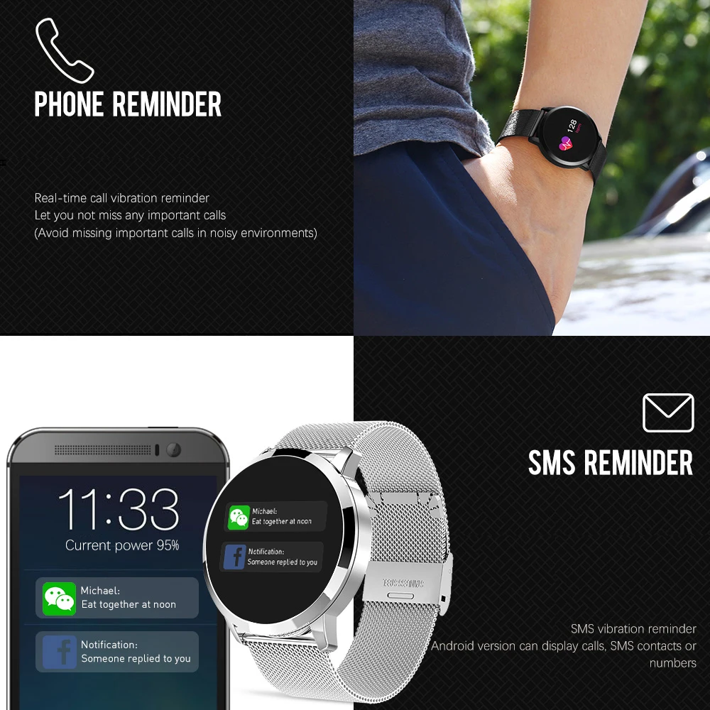 CYUC Q8 Smart Watch OLED Color Screen men Fashion Fitness Tracker Heart Rate Blood Pressure Oxygen Smartwatch