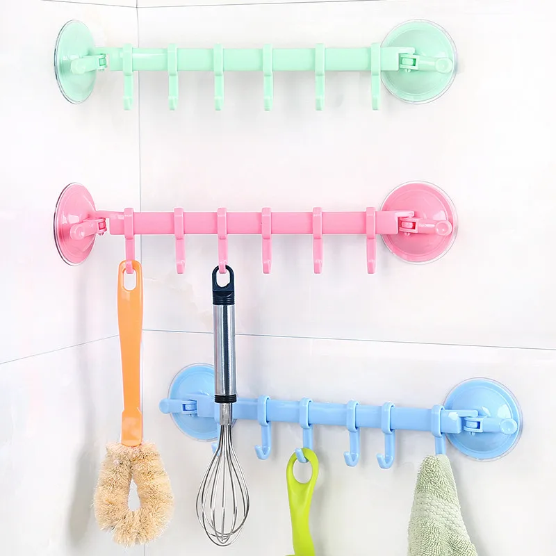 

Bathroom 6 Hooks Adjustable Double Suction Cup Wall Stand Towel Hanger Rack Hanging Shelves Holders Sucker Kitchen Hook Tools