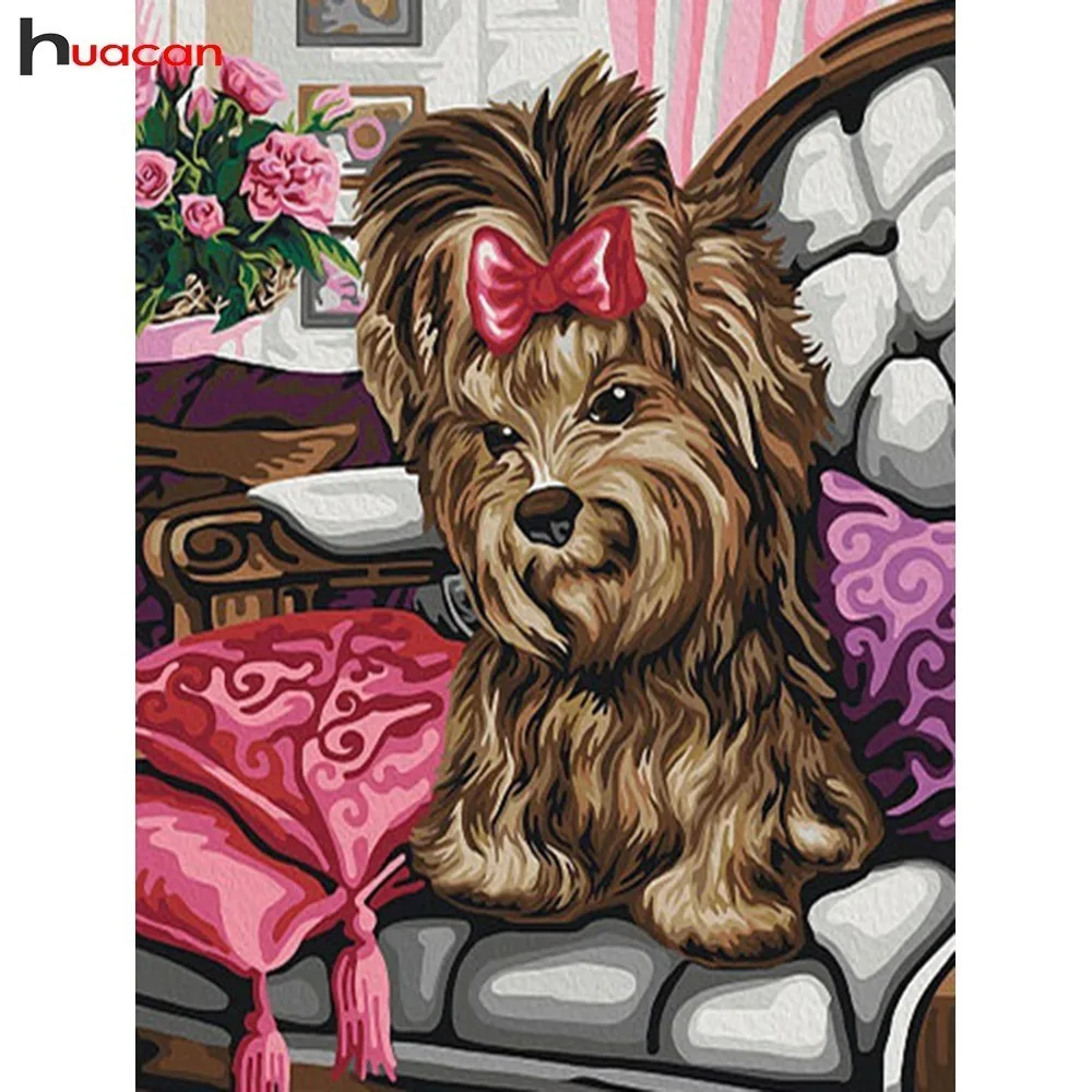 

HUACAN Diamond Embroidery Animals Full Square/Round Drill Decoration Home Mosaic Painting Flowers 5D DIY Diamond Painting Dog