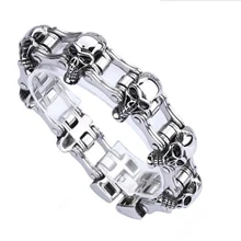 23 мм широкий тяжелый велосипед браслет с черепом, мужской отличная Нержавеющая сталь панк велосипед Байкерская цепочка мужские браслеты мужские ювелирные изделия браслет