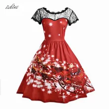 Christmas Carriage Snowman Printed Vintage Dress Women 2017 Red Christmas Party Dress Fashion Christmas Snowflake Dress Vestidos