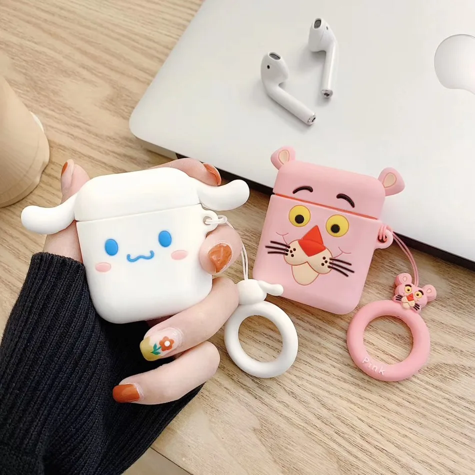 Чехол для AirPods с милым рисунком Cinnamoroll, Розовая пантера, чехол для наушников s для Apple Airpods 2, Защитная крышка с кольцом на палец