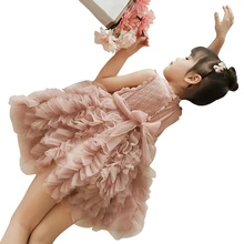 Летние платья с фатиновой юбкой для девочек от 3 до 12 лет, элегантное винтажное праздничное платье с большим бантом для дня рождения Корейская балетная пачка для маленьких девочек, бальное платье