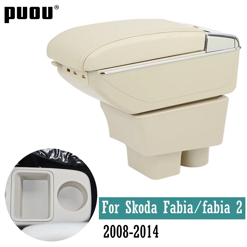 

Centre Console Storage Box For Skoda Fabia/fabia 2 2008-2014 Dual Layer Armrest box USB Charging Cup holder ashtray Car Styling
