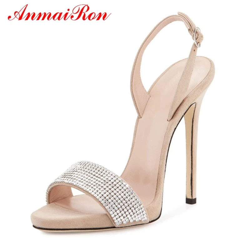 

ANMAIRON PU Woman Sandals 2019 Summer Sandalias De Mujer Verano Basic Casual Slip-On High Heel Sandals Size 34-43 LY858
